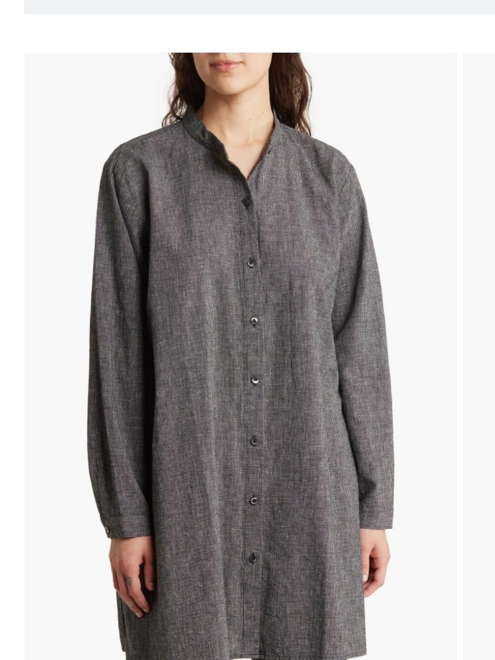 Eileen Fisher Long Sleeve Buttonfront Shirt Dress Mandarin Collar Gray Small